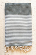 Hamam Blanket dark olive honeycomb striped