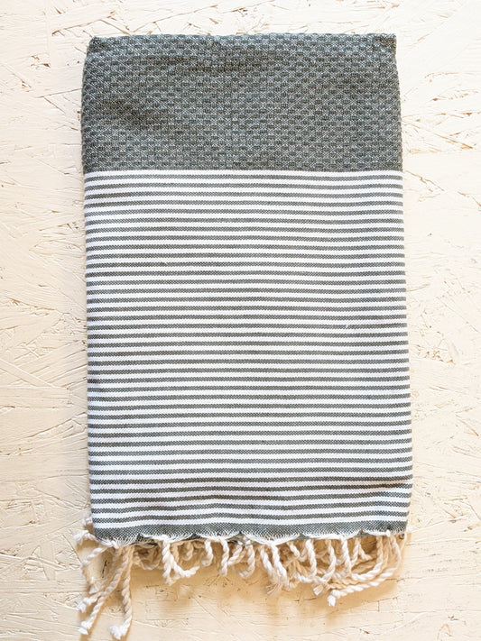 Couverture de hammam rayée en nid d'abeille olive foncé