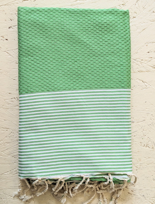 Couverture de hammam rayée nid d'abeille vert pomme