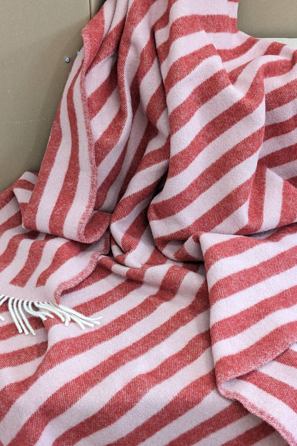 Wool blanket / cuddly blanket STRIPES red / rose 
