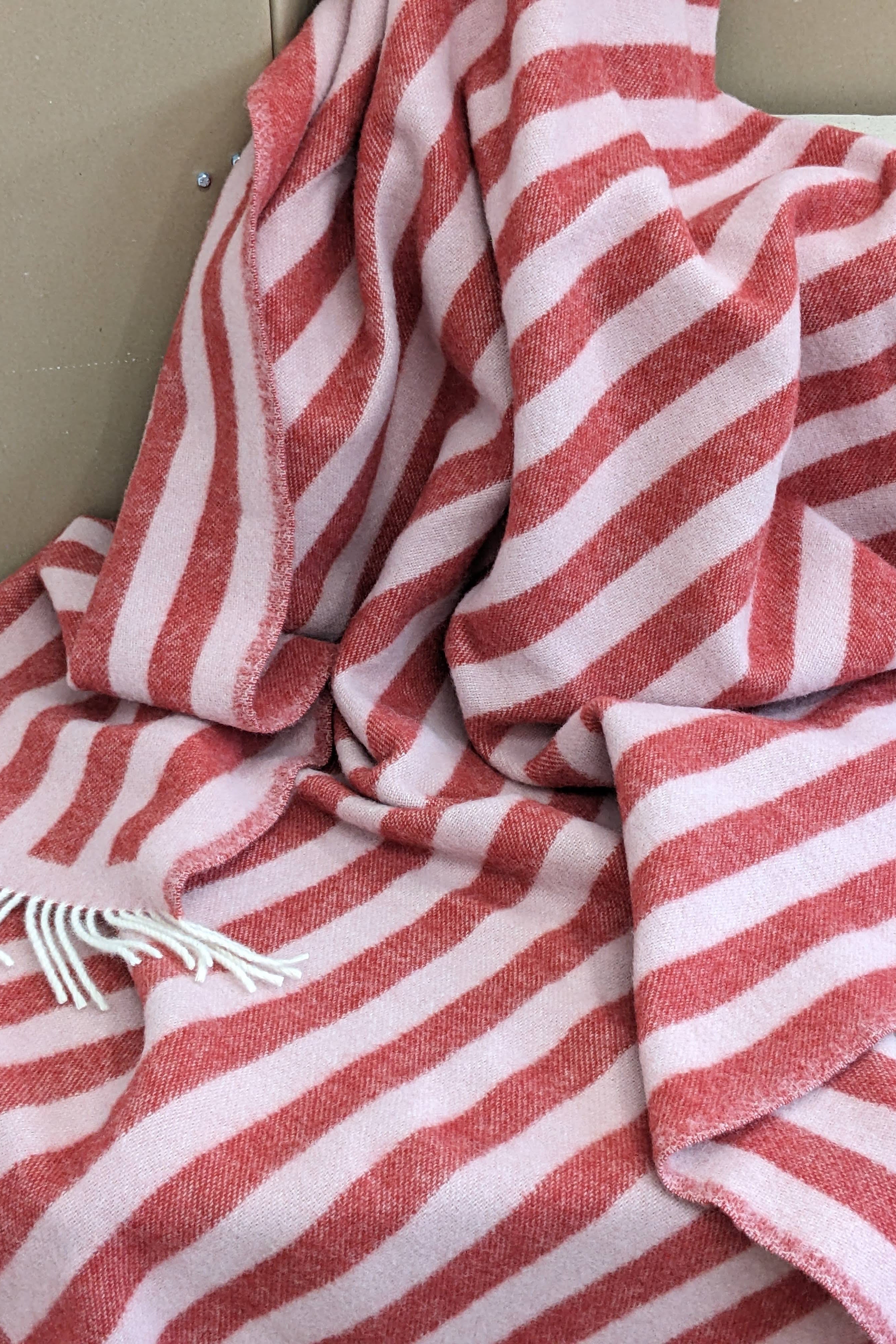 Wool blanket / cuddly blanket STRIPES red / rose 
