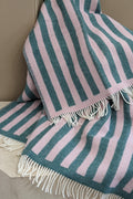 Wool blanket / throw blanket STRIPES greenstone / rose 