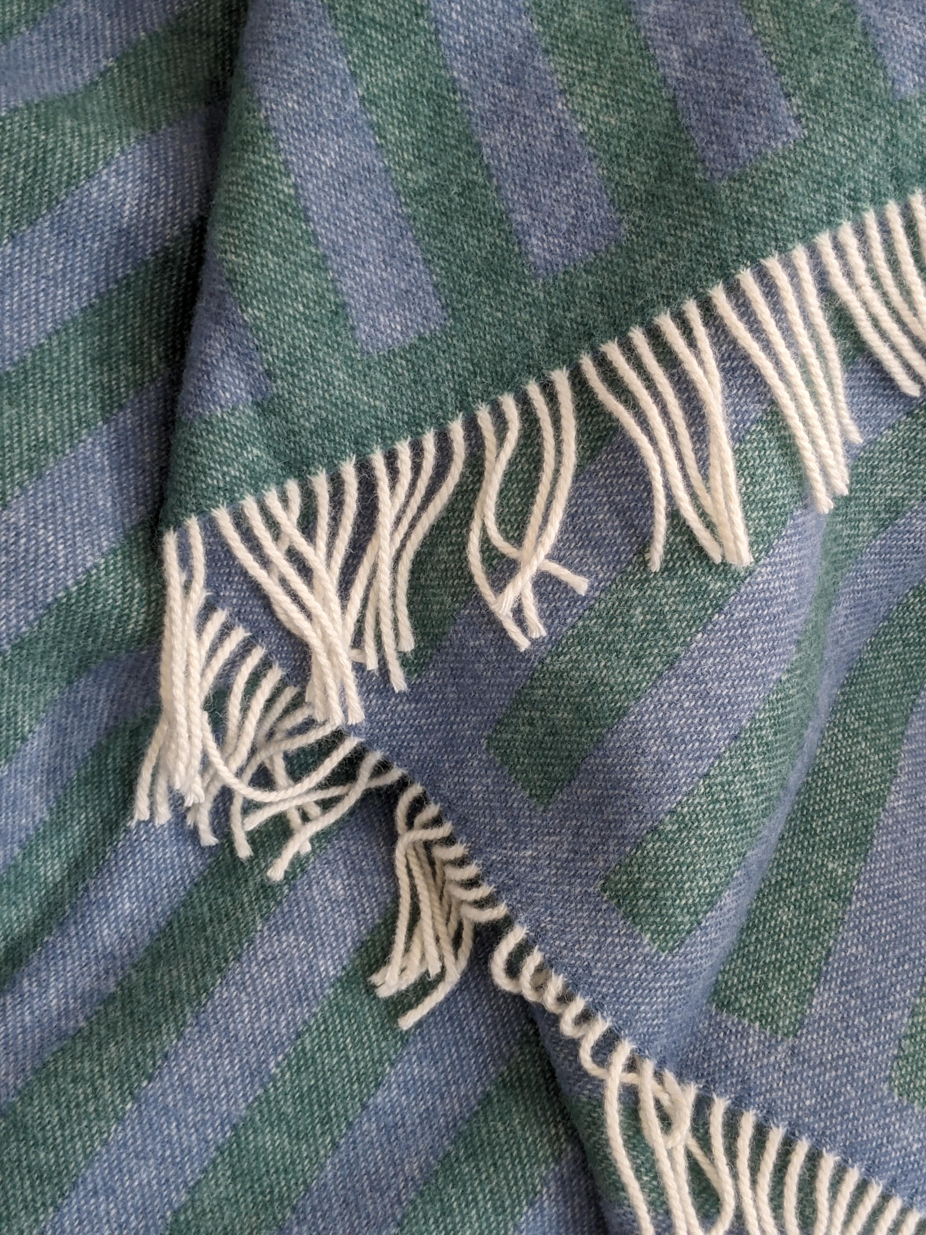 Wool blanket / throw blanket STRIPES greenstone / denim 