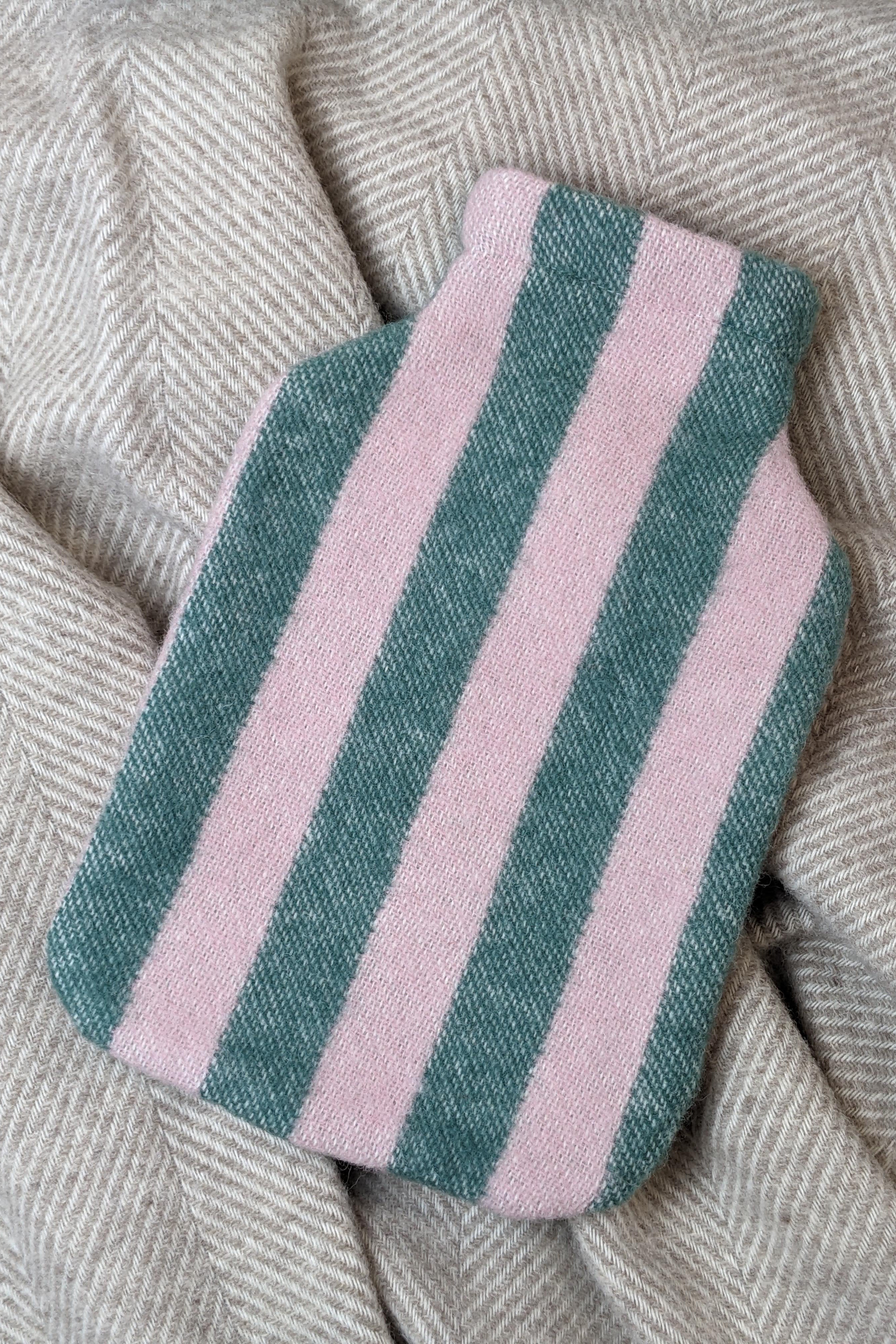 Hot water bottle cover STRIPES greenstone / rose