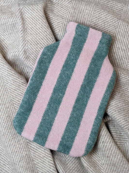 Wärmflaschenbezug / hot water bottle cover STRIPES greenstone / rose