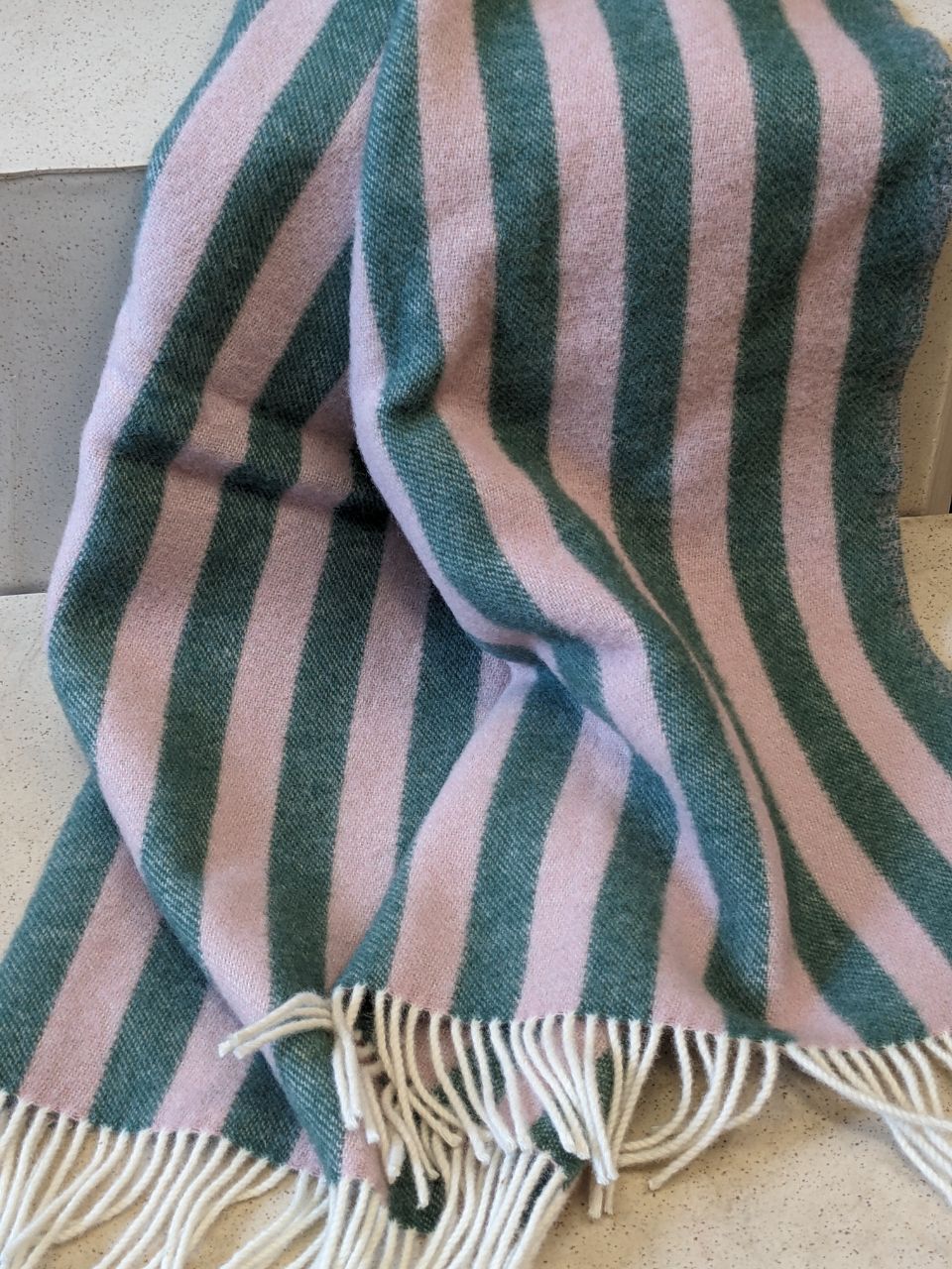 Wool blanket / throw blanket STRIPES greenstone / rose 