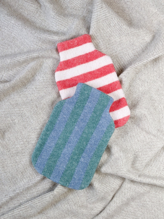 Wärmflaschenbezug / hot water bottle cover STRIPES greenstone / denim