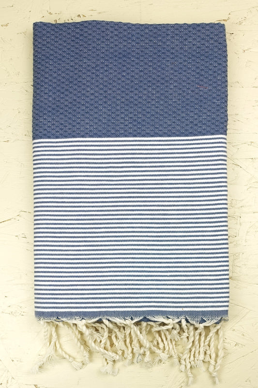 Hamam Blanket honeycomb blue stripe