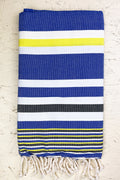 Hamam Blanket blue, yellow, white stripes