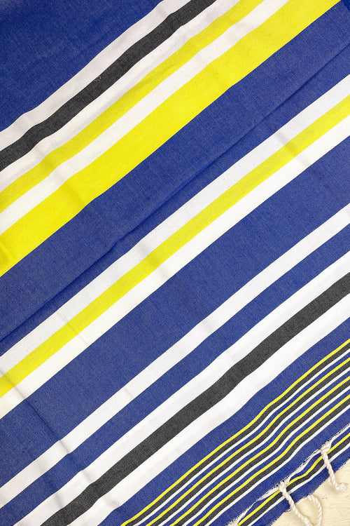 Hamam Blanket blue, yellow, white stripe