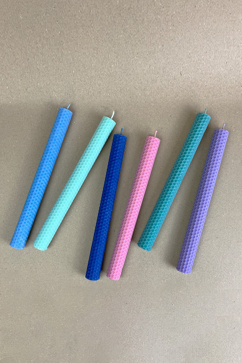 Handmade colored beeswax taper candles / rose & lilac