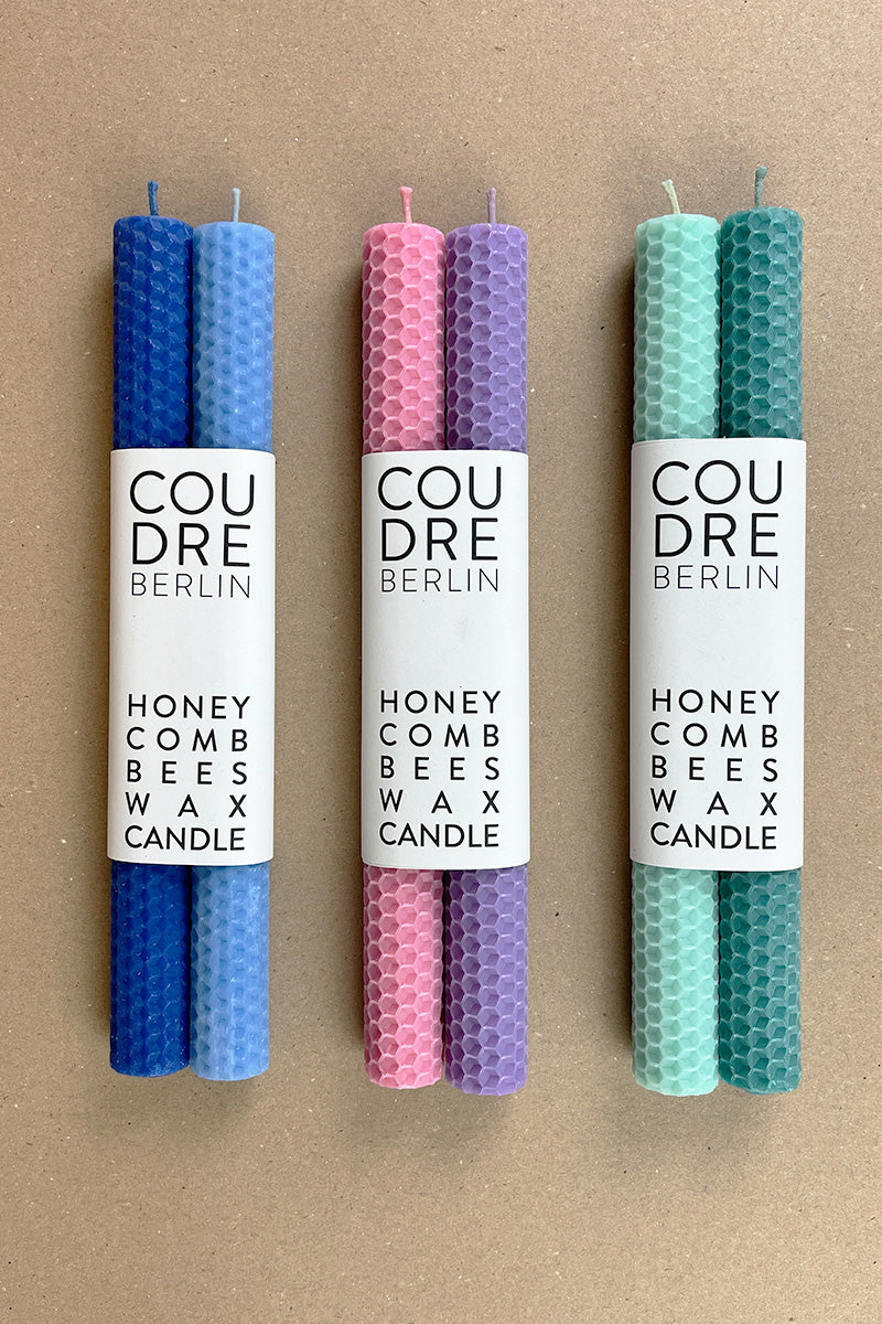 Handmade colored beeswax taper candles / sky blue & ocean