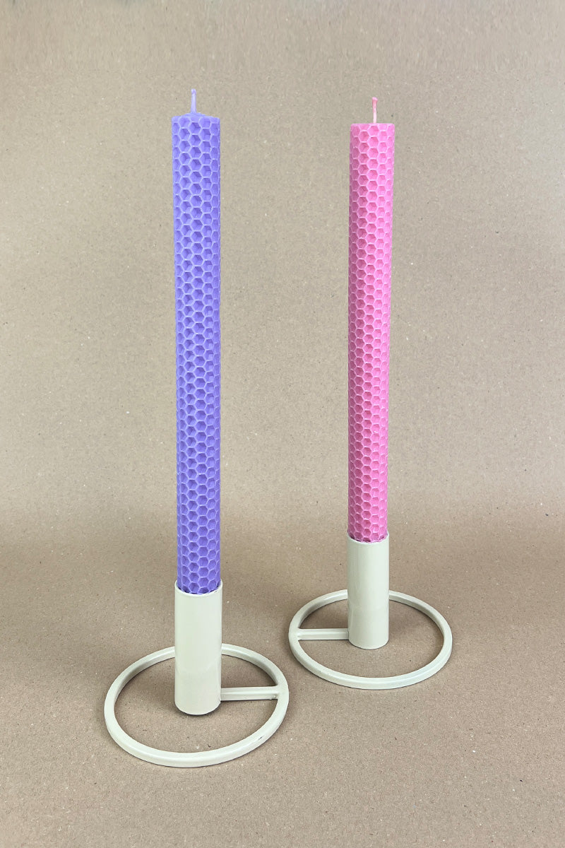 Handmade colored beeswax taper candles / rose & lilac