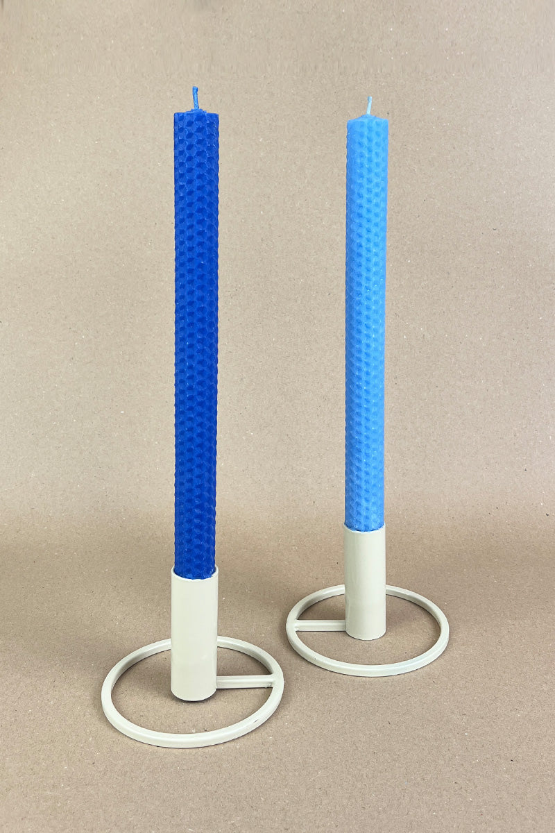 Handmade colored beeswax taper candles / sky blue & ocean
