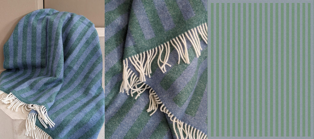 Couverture en laine STRIPES greenstone denim