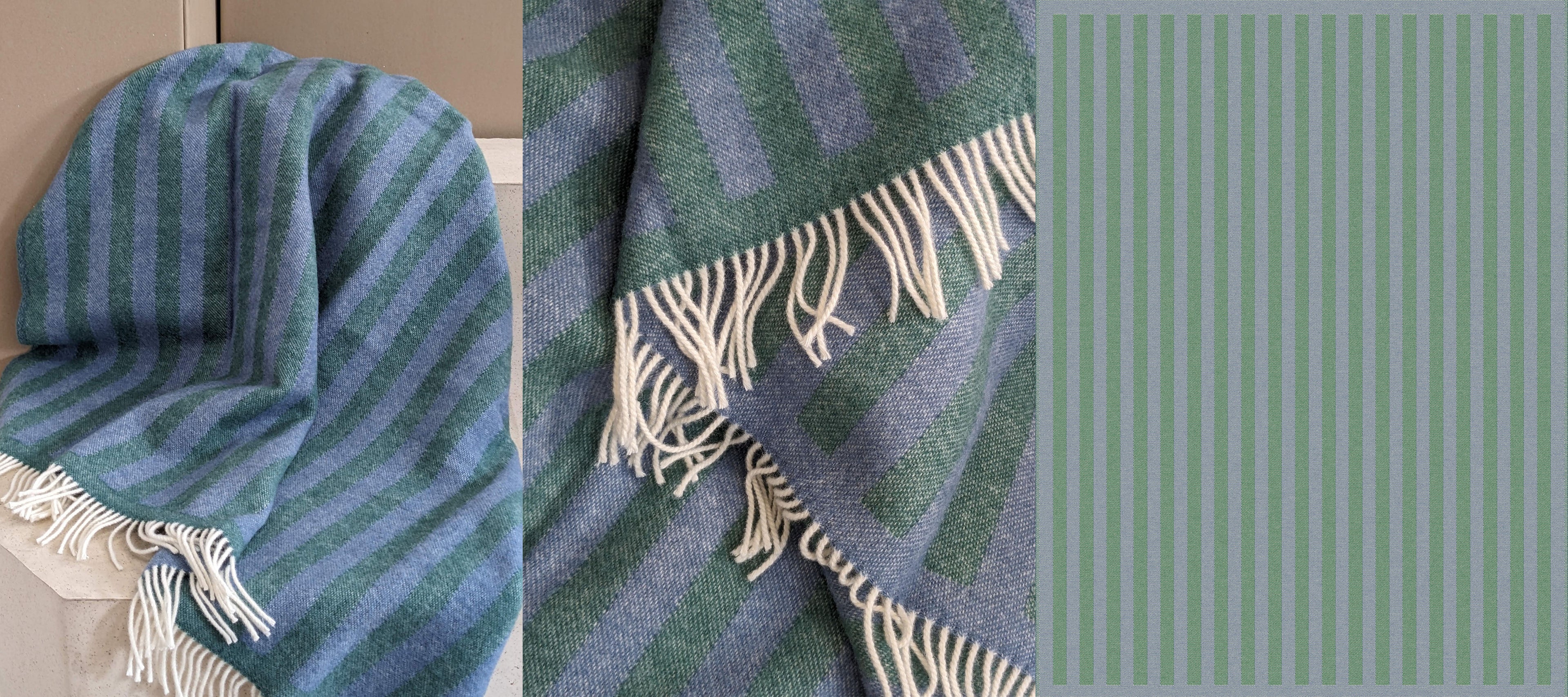 Wool blanket / throw blanket STRIPES greenstone / denim 