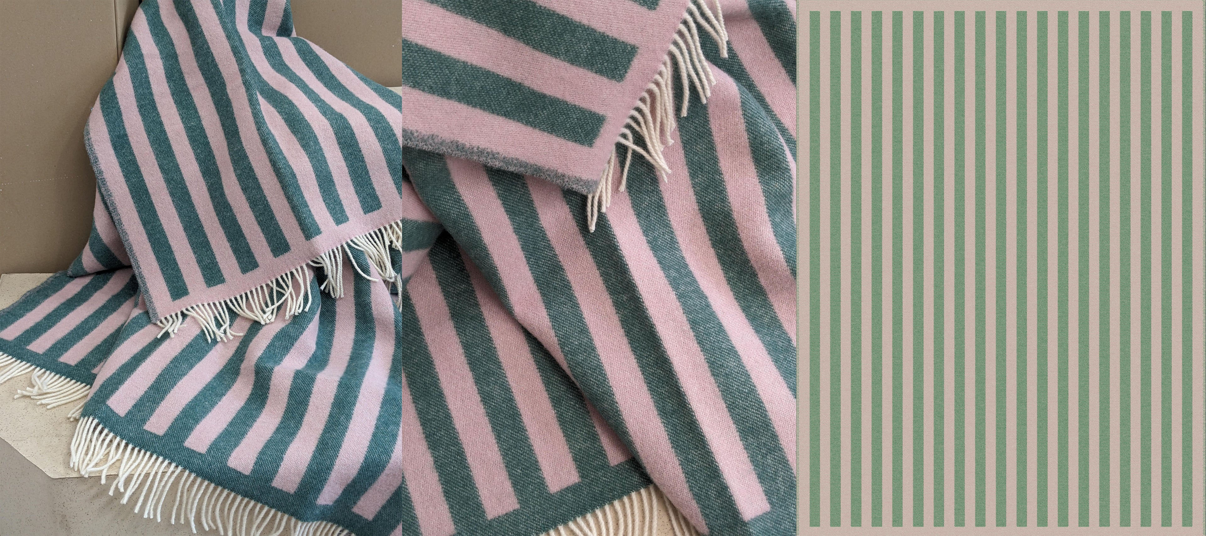 Wool blanket / throw blanket STRIPES greenstone / rose 