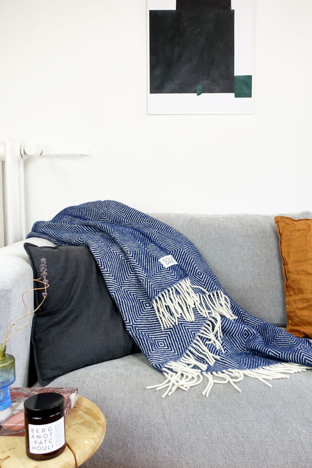 Wool blanket / cozy blanket diamond bluestone