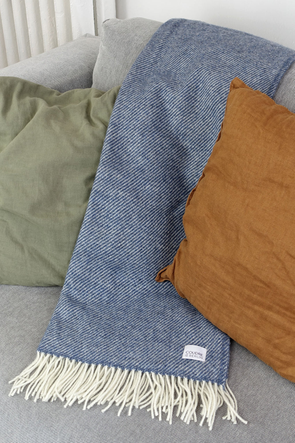 Wool blanket / cozy blanket twill light denim recycled wool