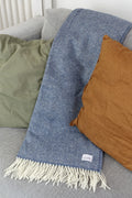 Wool blanket / cozy blanket twill light denim recycled wool
