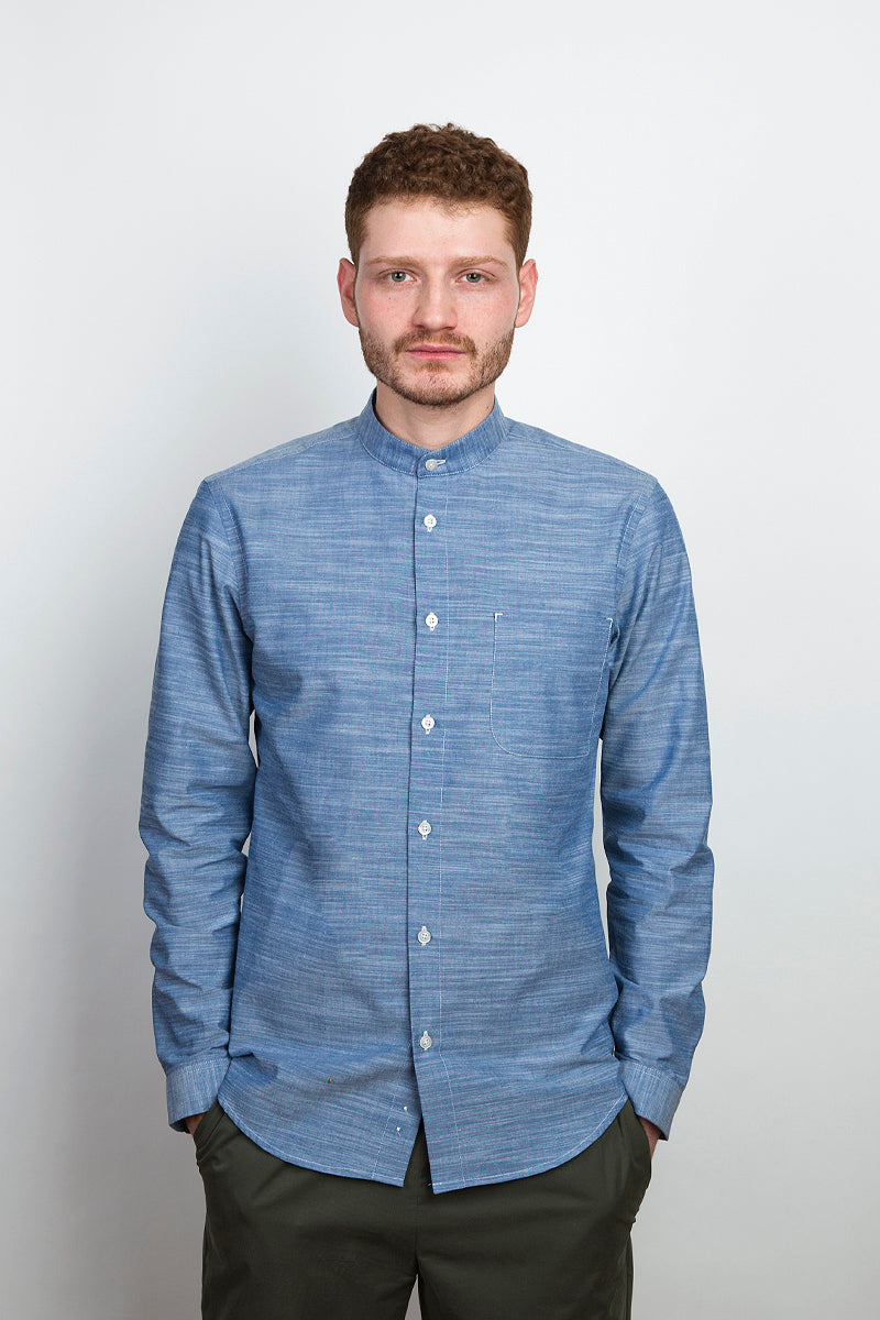 Band Collar Shirt structured denim - Coudre Berlin