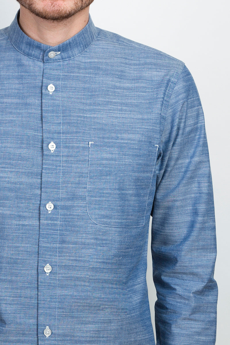 Band Collar Shirt structured denim - Coudre Berlin