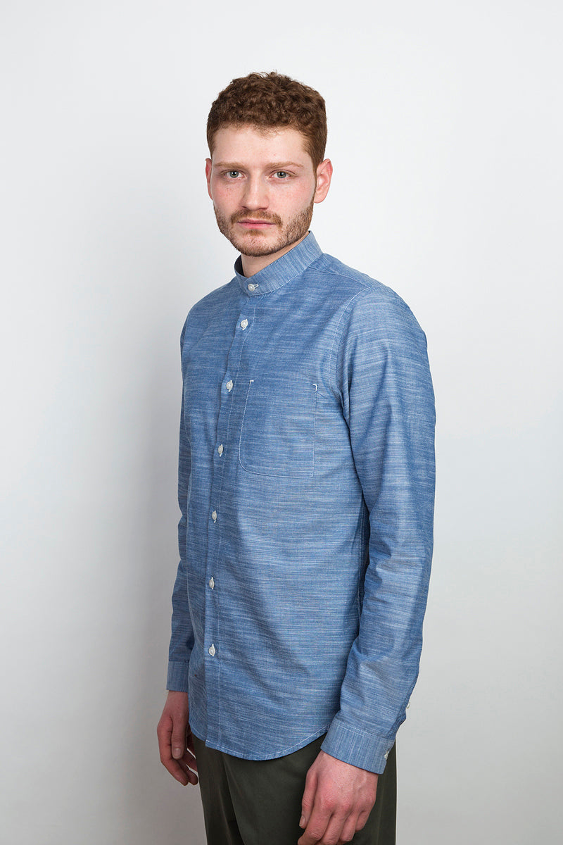 Band Collar Shirt structured denim - Coudre Berlin