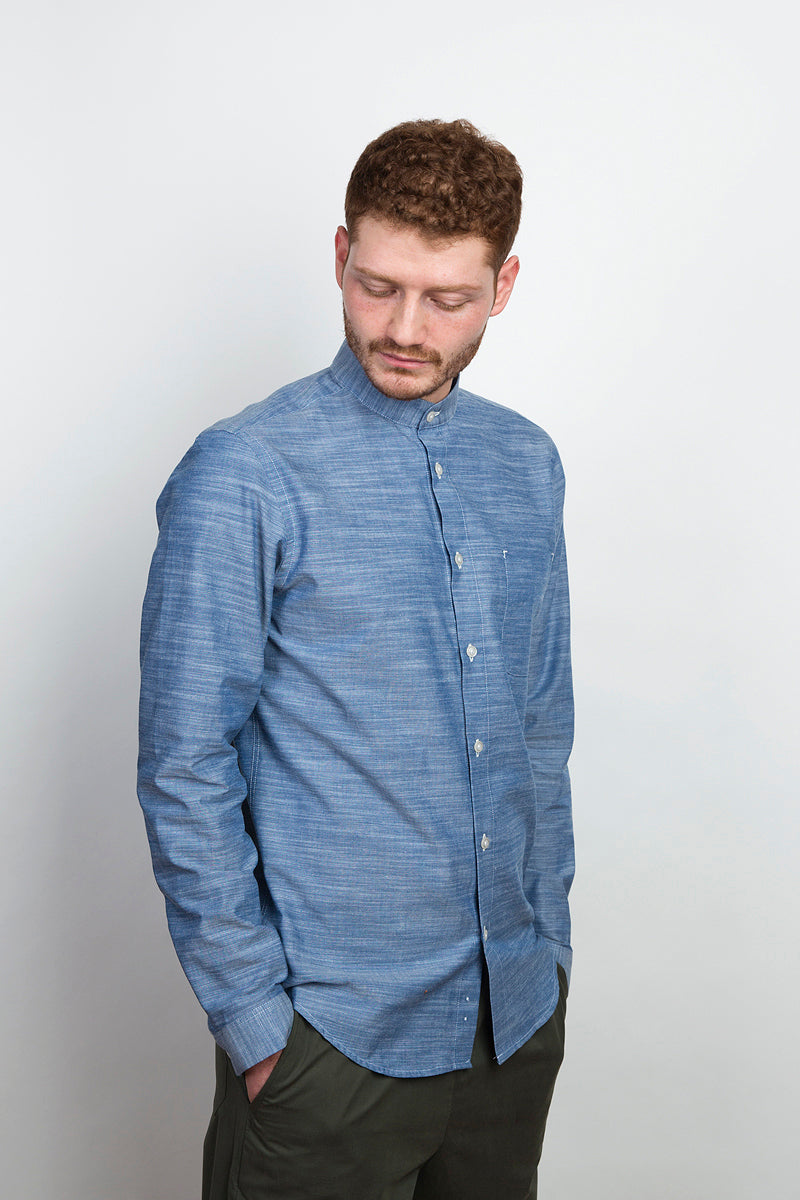 Band Collar Shirt structured denim - Coudre Berlin