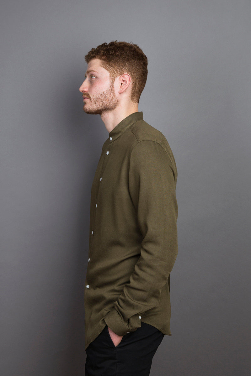 Band Collar Shirt moss - Coudre Berlin