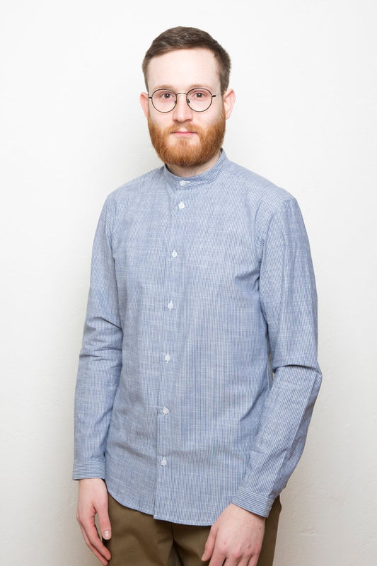 Band Collar Shirt striped sky - Coudre Berlin