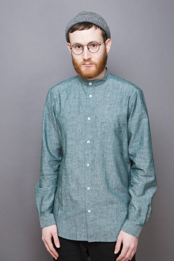 Band Collar Shirt greenstone - Coudre Berlin