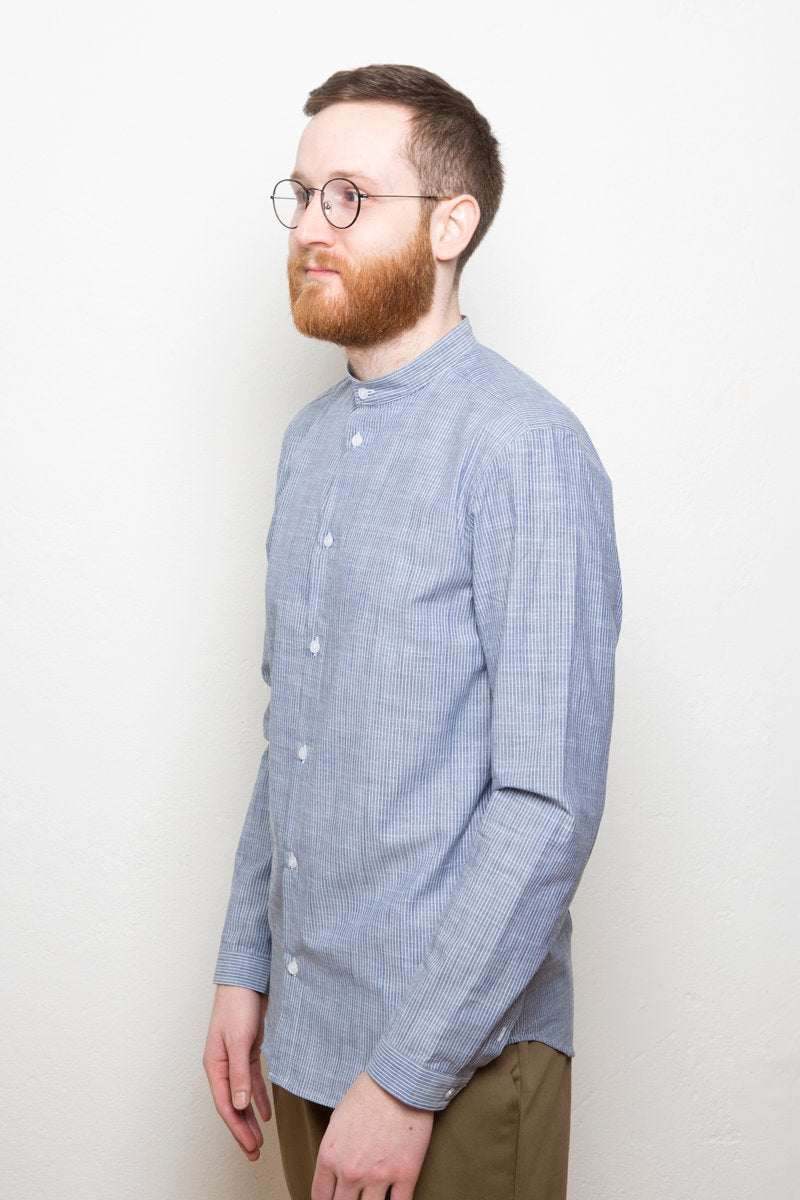 Band Collar Shirt striped sky - Coudre Berlin