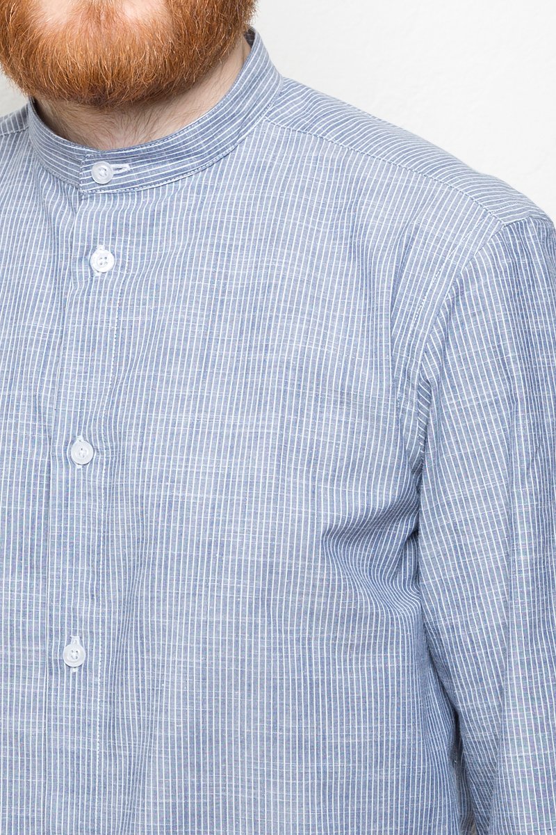 Band Collar Shirt striped sky - Coudre Berlin