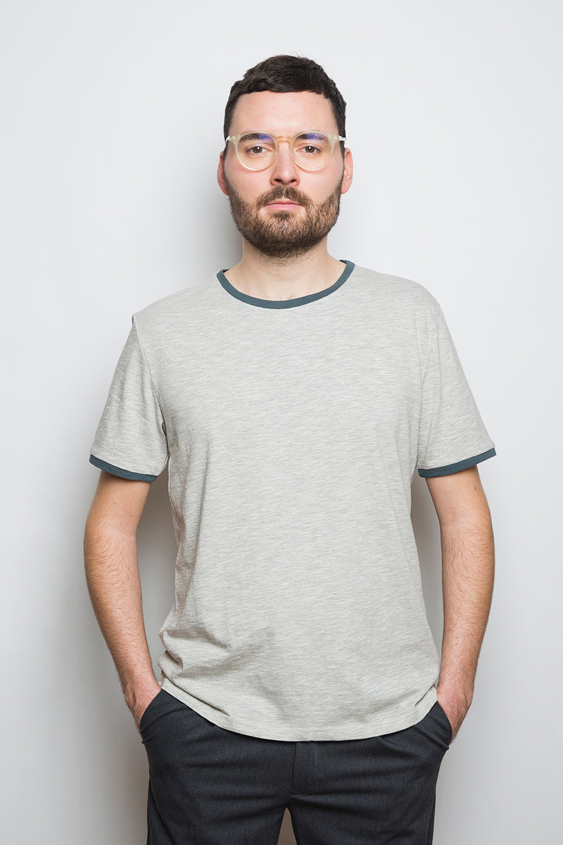 Contrast Collar T-Shirt grey/reed - Coudre Berlin