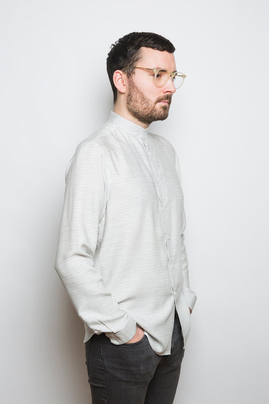 Band Collar Shirt gravel stripe - Coudre Berlin